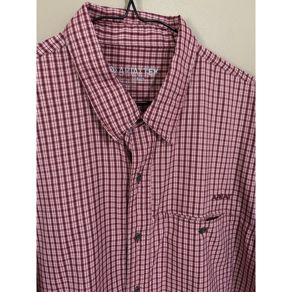 Ariat Tek Heat Series Men's Button Up Short Sleeve Shirt Large Tall LT RED PLAID - Picture 4 of 13